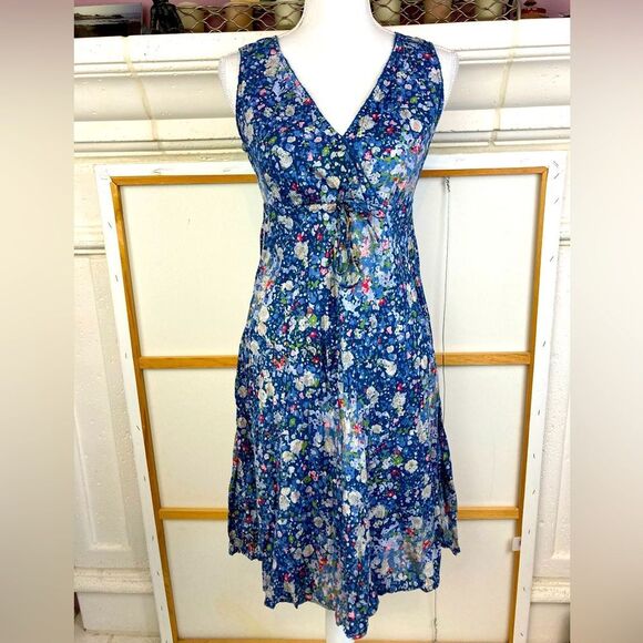 Eddie Bauer Floral Cotton Sundress w/ crossover neckline & drawstring waist big - Picture 1 of 10